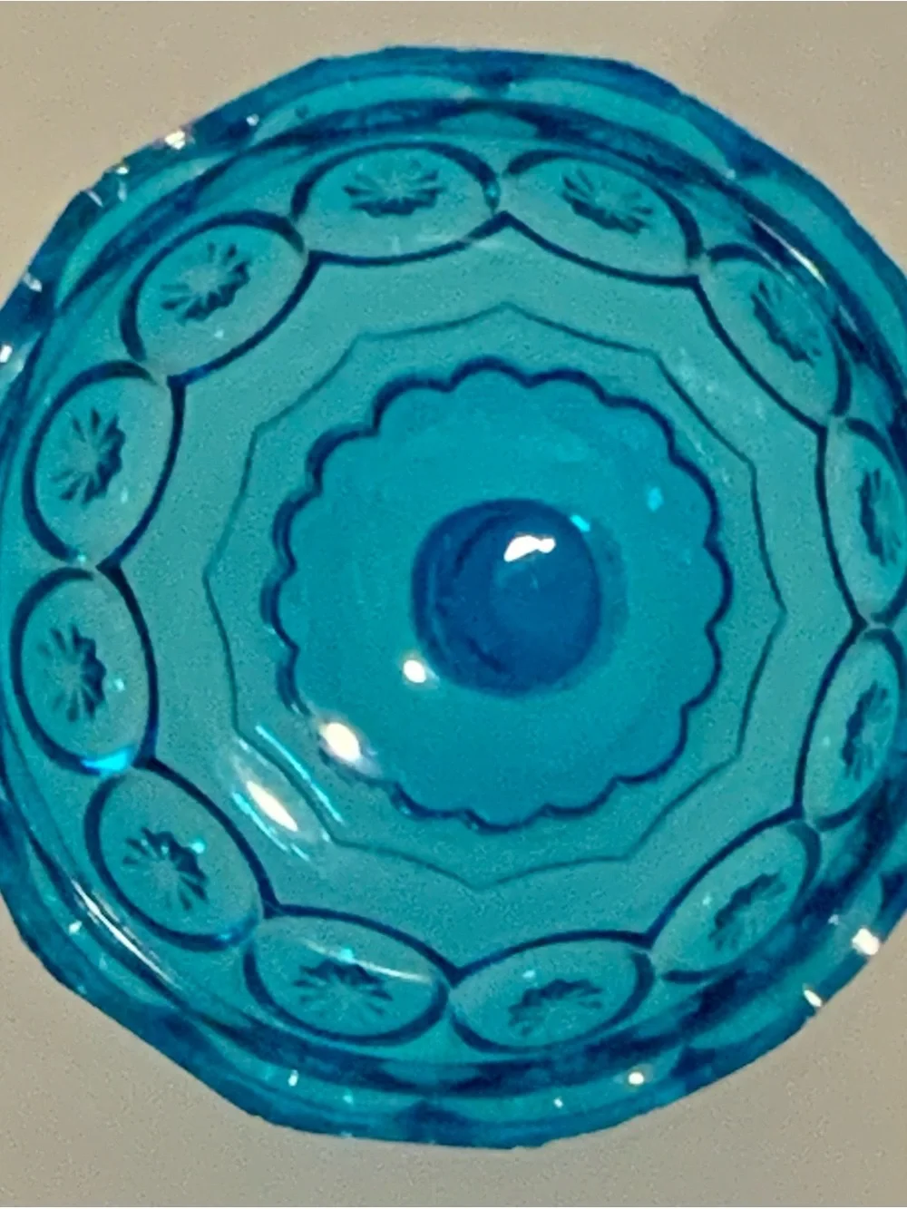 Vintage Blue Moon and Star Glass Candy Dish with Lid
